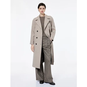 Uzun Kollu Cepli Kemerli Kruvaze Uzun Kaşe Kaban