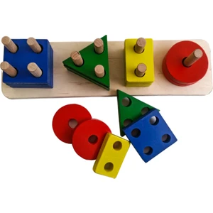 Zeka Geliştirici Dörtlü Geometrik Şekil Yerleştirme Ahşap Eğitici Seti