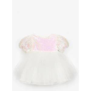 Le Mabelle Beyaz  Fiyonk Detaylı Pullu Kız Bebek Elbise - Amber