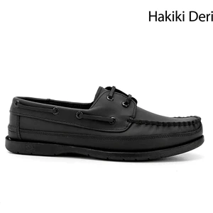 Erkek Siyah Bağcıklı Kauçuk Taban Hakiki Deri Ayakkabı