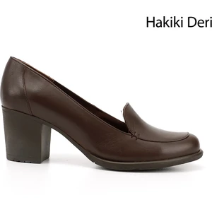 Gön Hakiki Deri Yuvarlak Burun Kalın Topuklu Kauçuk Taban Kadın Loafer Ayakkabı 24070