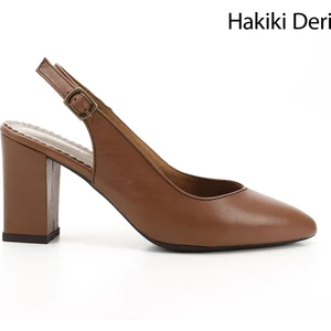 Kadın Taba Antik Yüksek Kalın Topuklu Arkası Açık Hakiki Deri Ayakkabı