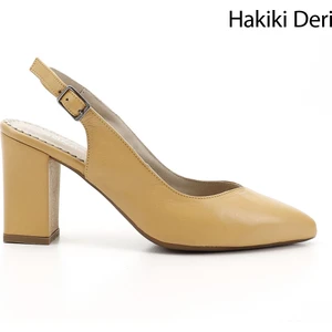 Gön Hakiki Deri Sivri Burun Yüksek Kalın Topuklu Kadın Yazlık Ayakkabı 24174