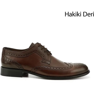 Erkek Kahve Bağcıklı Kösele Taban Hakiki Deri Klasik Ayakkabı