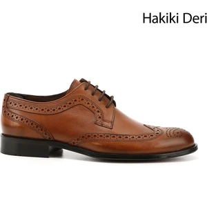 Erkek Taba Antik Bağcıklı Kösele Taban Hakiki Deri Klasik Ayakkabı