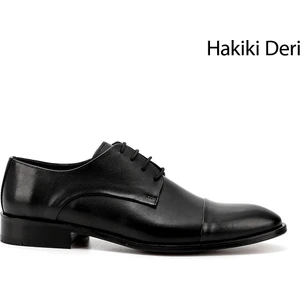 Erkek Siyah Bağcıklı Kösele Taban Hakiki Deri Klasik Ayakkabı