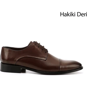 Erkek Kahve Antik Bağcıklı Kösele Taban Hakiki Deri Klasik Ayakkabı