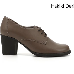 Kadın Vizon Bağcıklı Orta Kalın Topuklu Hakiki Deri Oxford Ayakkabı