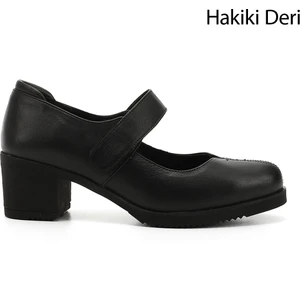 Kadın Siyah  Kalın Topuklu Mary Jane Hakiki Deri Ayakkabı