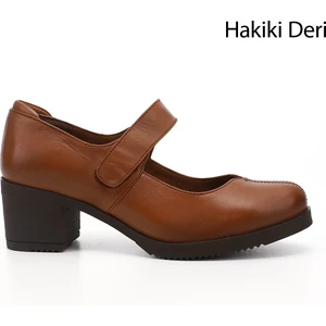 Kadın Taba Antik Kalın Topuklu Mary Jane Hakiki Deri Ayakkabı