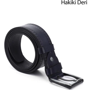 Erkek Antik Lacivert Hakiki Deri 4,5 Cm Dikişli Kot Kemeri