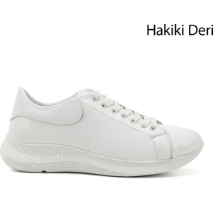 Gön Hakiki Deri Yuvarlak Burun Dolgu Taban Bağcıklı  Kadın Sneaker 42450