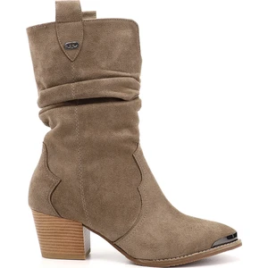 Kadın Vizon Süet Sivri Burun Kalın Topuklu Kovboy Çizme