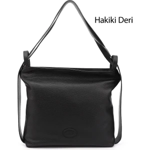 Kadın Siyah Floter Hakiki Deri Omuz Ve Sırt Çantası