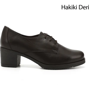 Gön Hakiki Deri Yuvarlak Burun Orta Topuklu Bağcıklı Kadın Ayakkabı 24230