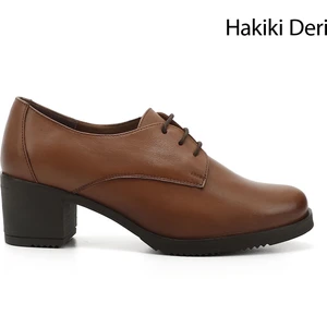 Gön Hakiki Deri Yuvarlak Burun Orta Topuklu Bağcıklı Kadın Ayakkabı 24230