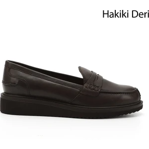 Kadın Kahve Antik Dolgu Taban Hakiki Deri Loafer Ayakkabı