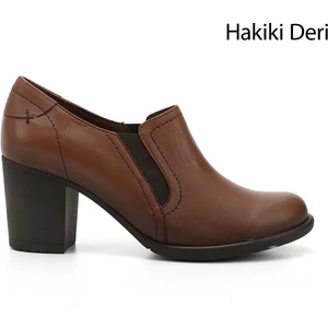 Gön Hakiki Deri Yuvarlak Burun Kalın Topuklu Kauçuk Taban Kadın Ayakkabı 24038