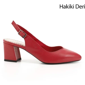 Gön Hakiki Deri Sivri Burun Kalın Topuklu Kadın Yazlık Ayakkabı 24118