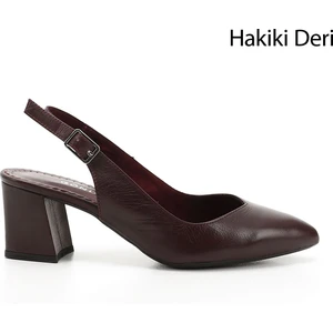 Gön Hakiki Deri Sivri Burun Kalın Topuklu Kadın Yazlık Ayakkabı 24118