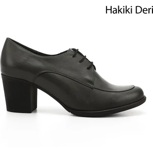 Kadın  Bağcıklı Orta Kalın Topuklu Hakiki Deri Oxford Ayakkabı