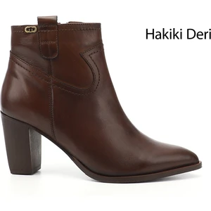 Kadın Kahve Antik Fermuarlı Sivri Burun Hakiki Deri Bot