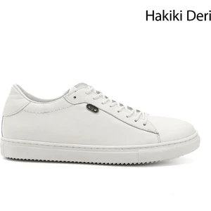 Kadın Beyaz Bağcıklı Termo Taban Hakiki Deri Sneaker