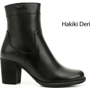 Gön Hakiki Deri Yuvarlak Burun Kauçuk Taban Topuklu Fermuarlı Kadın Günlük Bot 48457