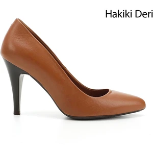 Gön Hakiki Deri Sivri Burun İnce Yüksek Topuklu Stiletto Kadın Ayakkabı 22354