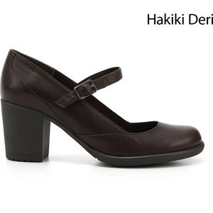 Kadın Kahve Antik Kalın Topuklu Mary Jane Hakiki Deri Ayakkabı