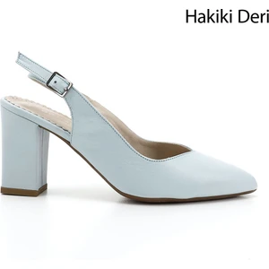 Gön Hakiki Deri Sivri Burun Yüksek Kalın Topuklu Kadın Yazlık Ayakkabı 24174