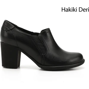 Gön Hakiki Deri Yuvarlak Burun Kalın Topuklu Kauçuk Taban Kadın Ayakkabı 24038