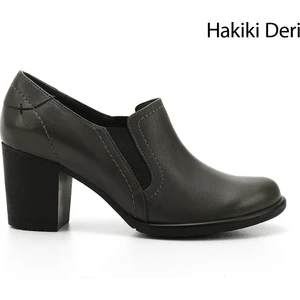Gön Hakiki Deri Yuvarlak Burun Kalın Topuklu Kauçuk Taban Kadın Ayakkabı 24038