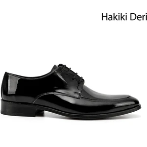 Erkek Siyah Bağcıklı Kösele Taban Hakiki Deri Klasik Ayakkabı