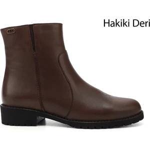 Kadın Kahve Antik Fermuarlı Kauçuk Taban Hakiki Deri Bot