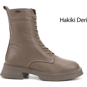 Gön Hakiki Deri Yuvarlak Burun Termo Taban Bağcıklı Fermuarlı Kadın Postal Bot 51455