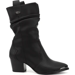 Kadın Siyah Sivri Burun Kalın Topuklu Kovboy Çizme