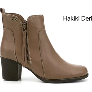 Gön Hakiki Deri Yuvarlak Burun Topuklu Kauçuk Taban Fermuarlı Püsküllü Kadın Bot 10406