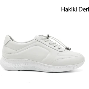 Gön Hakiki Deri Yuvarlak Burun Dolgu Taban Bağcıklı  Kadın Sneaker 42320