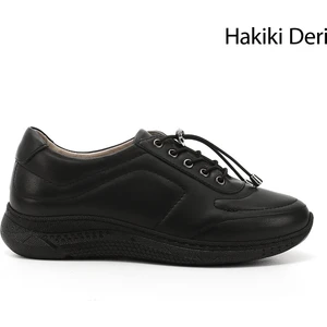 Gön Hakiki Deri Yuvarlak Burun Dolgu Taban Bağcıklı  Kadın Sneaker 42320