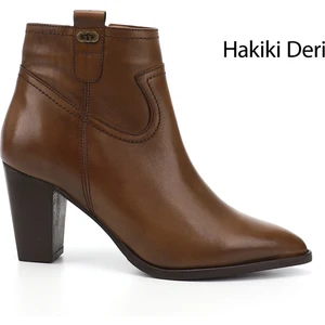 Kadın Taba Fermuarlı Sivri Burun Hakiki Deri Bot