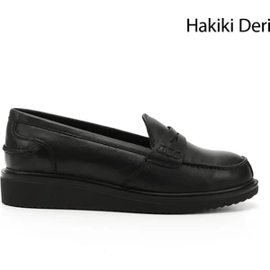 Gön Hakiki Deri Yuvarlak Burun Dolgu Taban Loafer Kadın Günlük Ayakkabı 24092