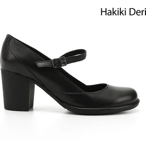 Gön Hakiki Deri Yuvarlak Burun Orta Topuklu Kauçuk Taban Kadın Ayakkabı 24136