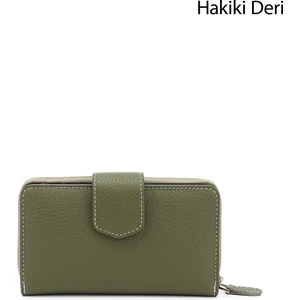 Kadın Yeşil - Kahve Yatay Hakiki Deri Cüzdan