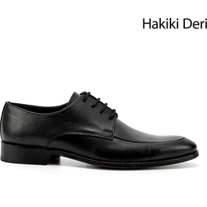 Erkek Siyah Bağcıklı Kösele Taban Hakiki Deri Klasik Ayakkabı