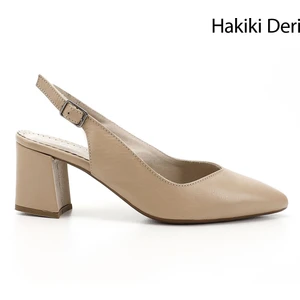 Gön Hakiki Deri Sivri Burun Kalın Topuklu Kadın Yazlık Ayakkabı 24118