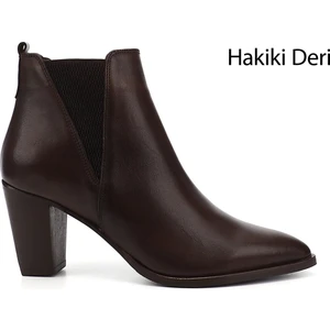 Kadın Kahve Antik Topuklu Hakiki Deri Chelsea Bot