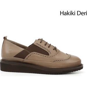 Gön Hakiki Deri Yuvarlak Burun Dolgu Taban Bağcıklı Lastikli Kadın Ayakkabı 24084