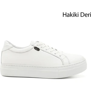 Gön Hakiki Deri Yuvarlak Burun Düz Taban Bağcıklı Kadın Sneaker 24240