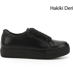 Gön Hakiki Deri Yuvarlak Burun Düz Taban Bağcıklı Kadın Sneaker 24240